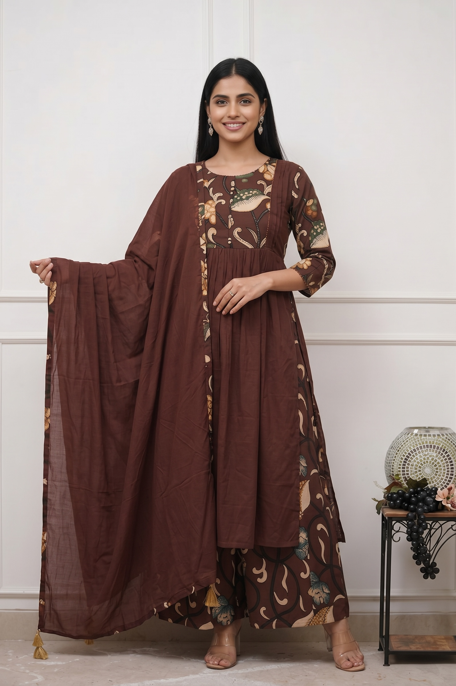 Elegant Brown Cotton Divider Set for Women