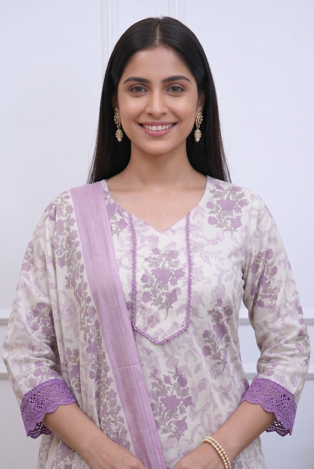 Lavender Floral Cotton Kurta Plazo Set for Women | Elegant Ethnic Wear