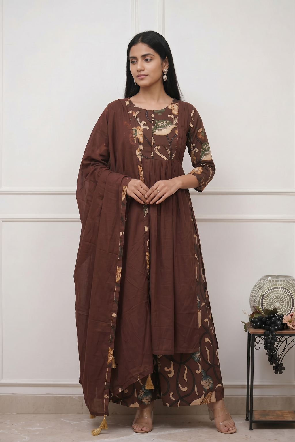 Elegant Brown Cotton Divider Set for Women