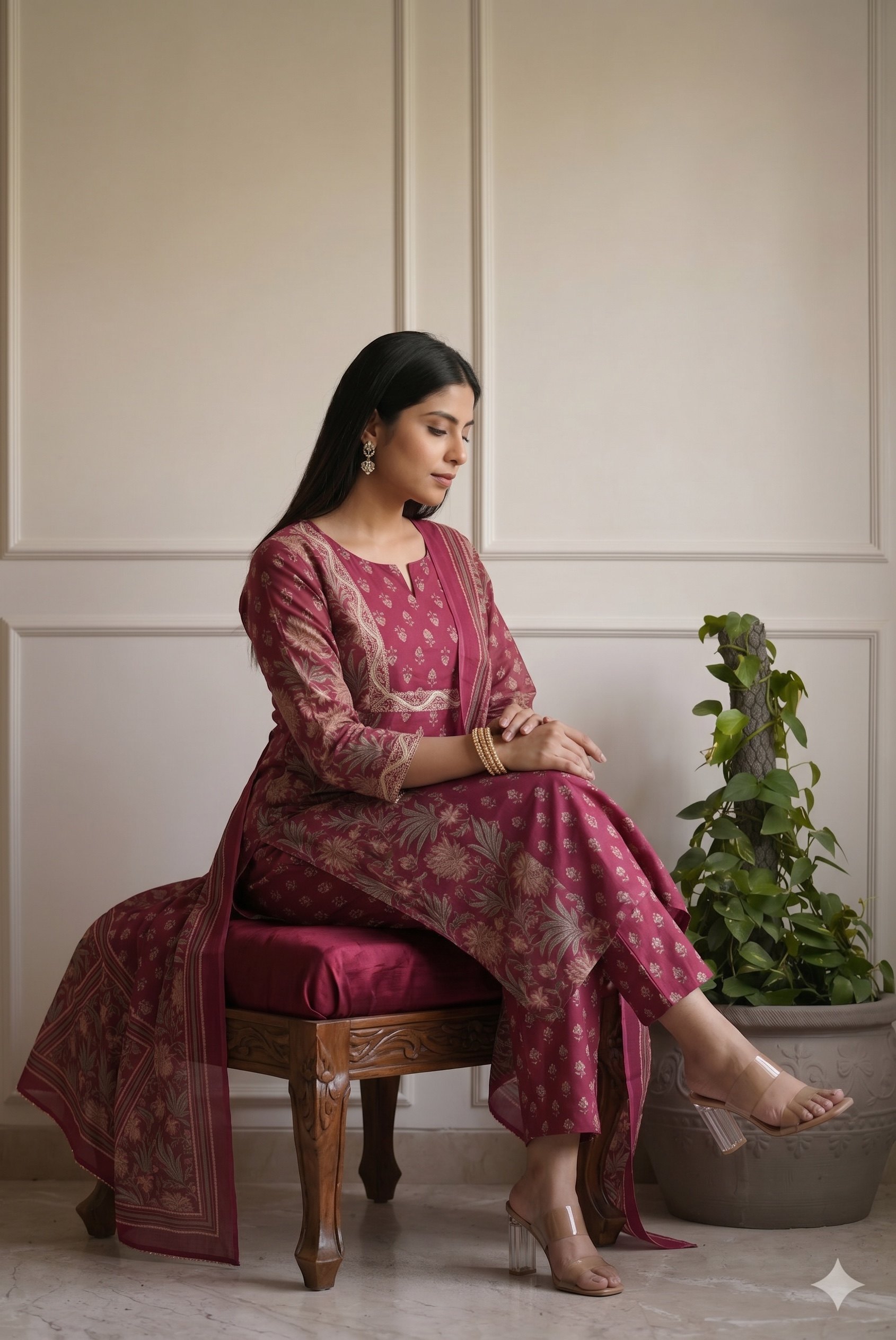 Maroon Premium Cotton Kurta Pant Set for Women