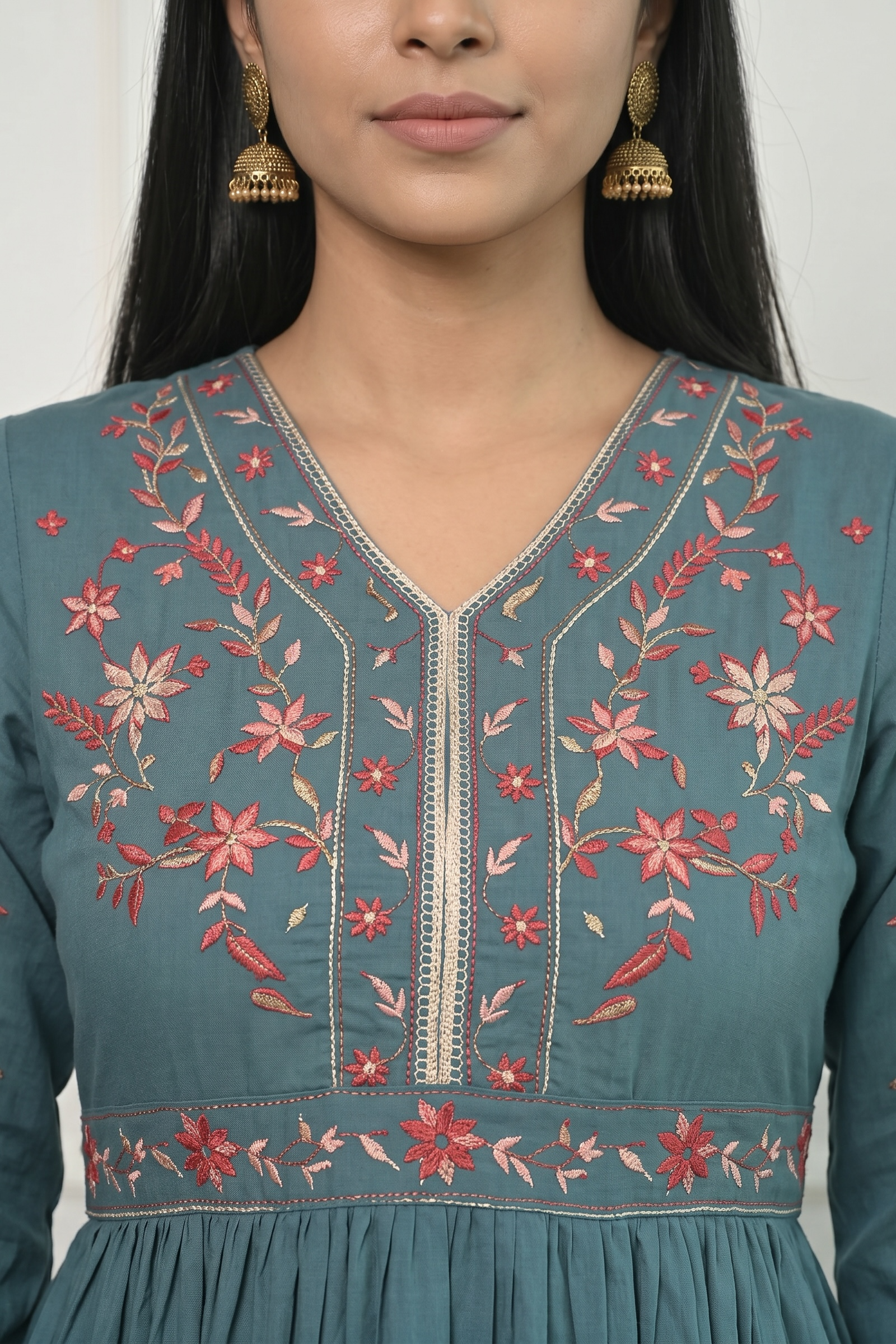 Rayon Western Dress with Thread Embroidery for Women
