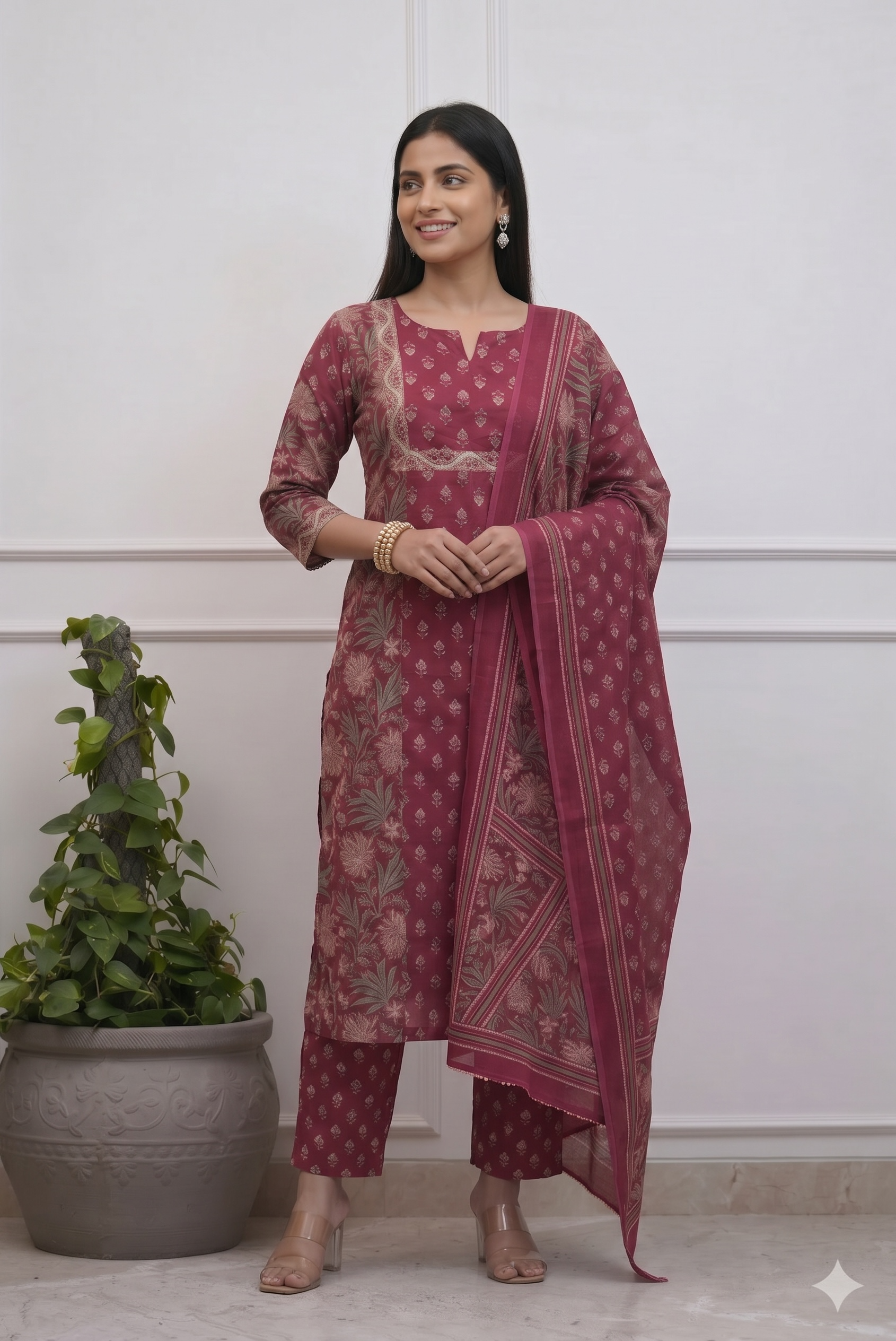 Maroon Premium Cotton Kurta Pant Set for Women