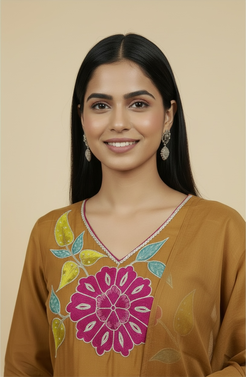 Pure Banarasi Mulchandri Silk Kurta Set with Dupatta and lining – Mustard Embroidered Ethnic Wear for Women