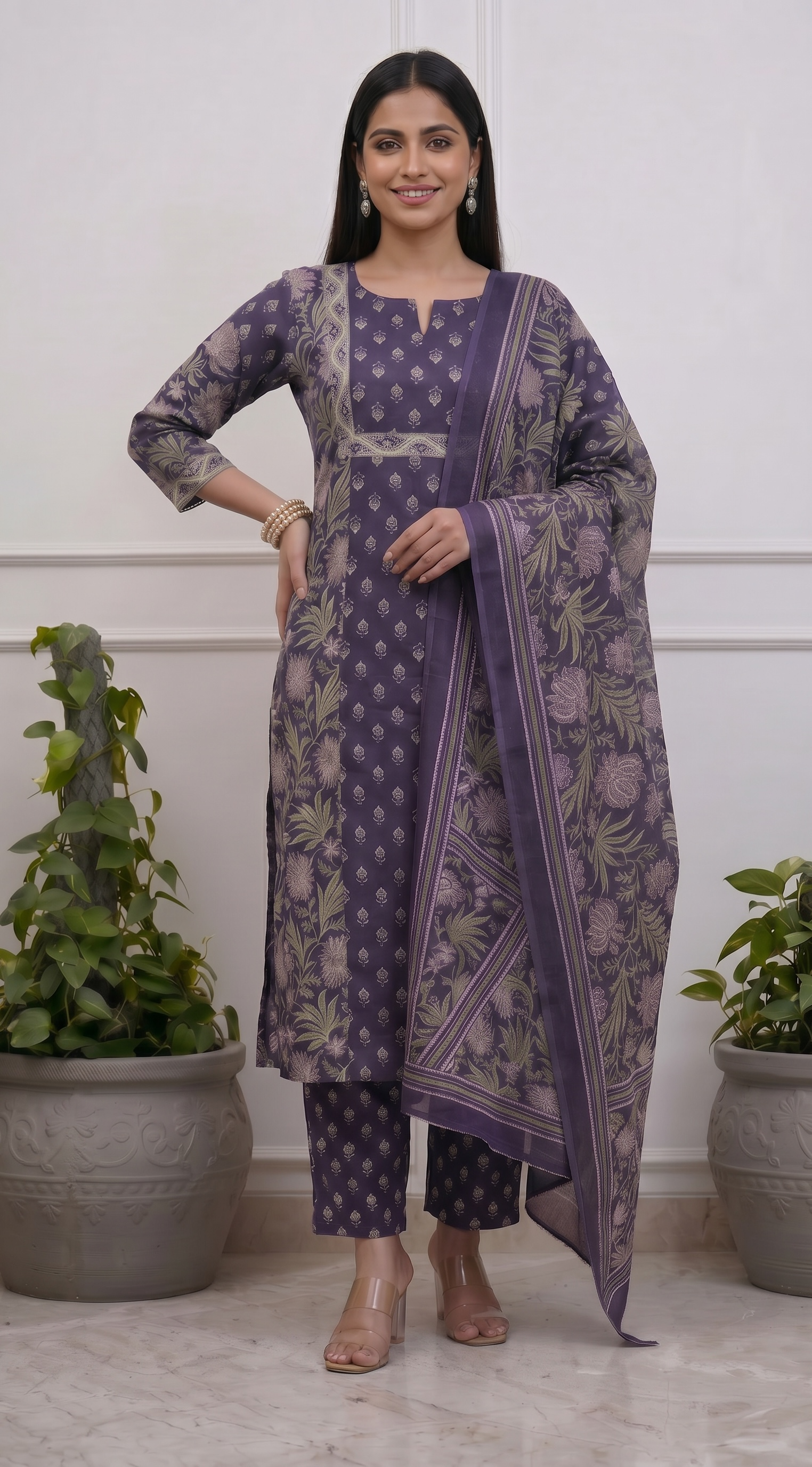 Royal Purple Premium Cotton Kurta Pant Set for Women