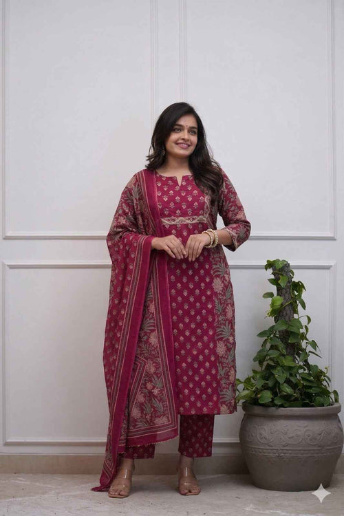 Maroon Premium Cotton Kurta Pant Set for Women