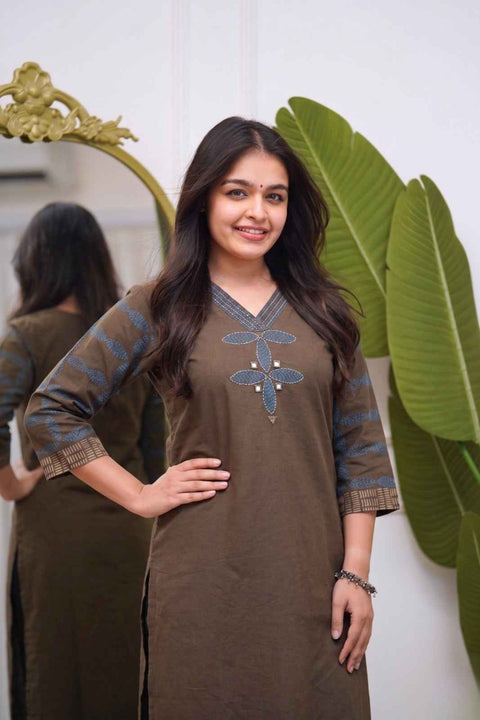 Earthy Brown Cotton Kurta Plazo Set for Women | Elegant Casual & Festive Wear