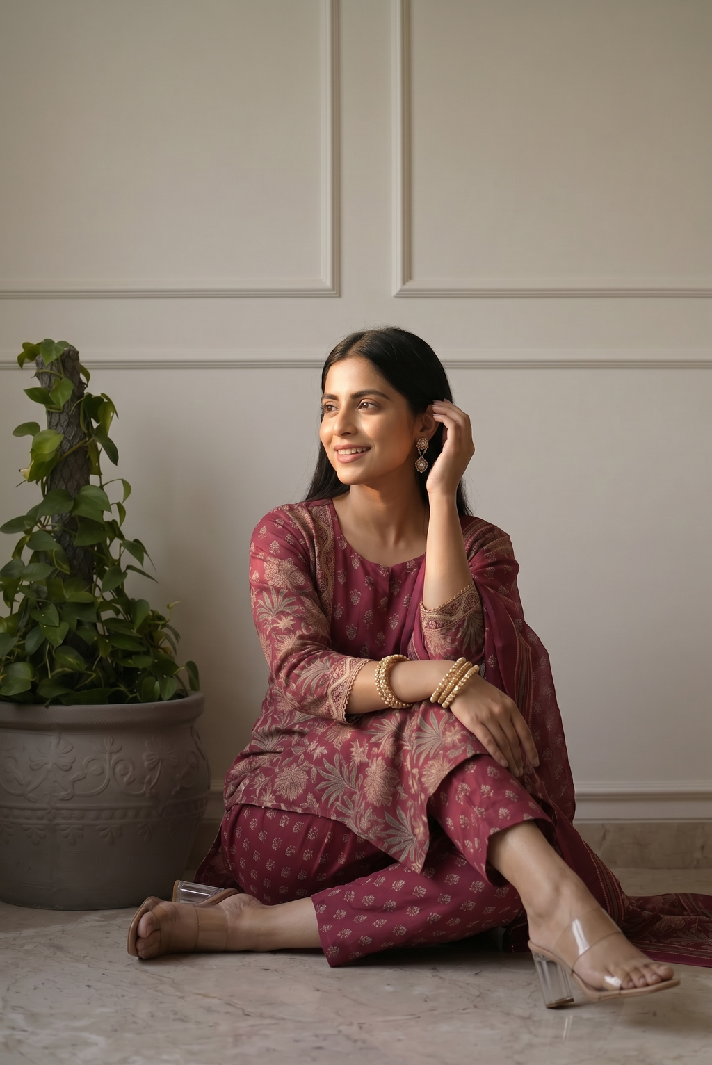 Maroon Premium Cotton Kurta Pant Set for Women