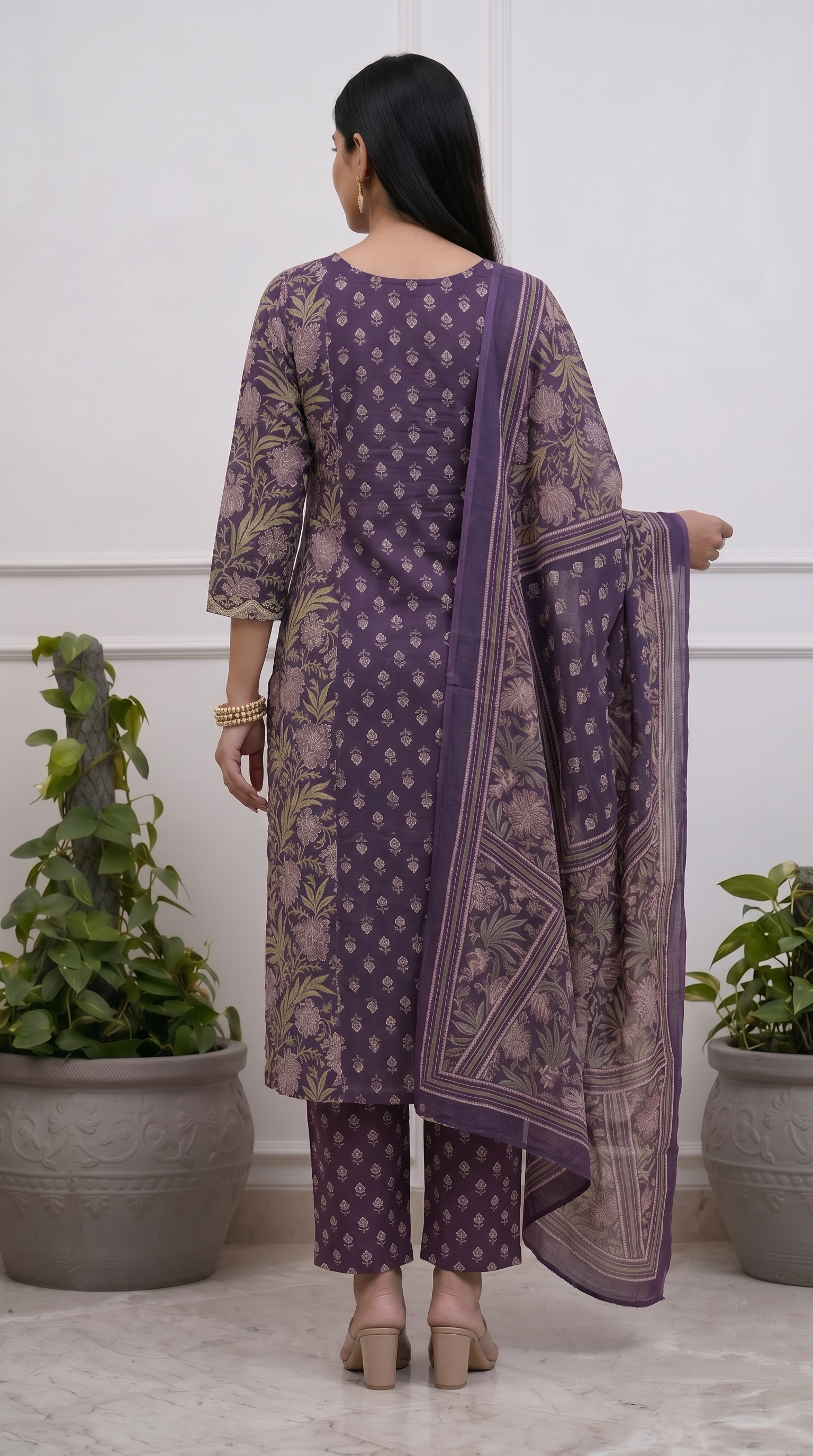Royal Purple Premium Cotton Kurta Pant Set for Women