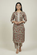 Red Floral Printed Cotton 2 Piece Kurta Set